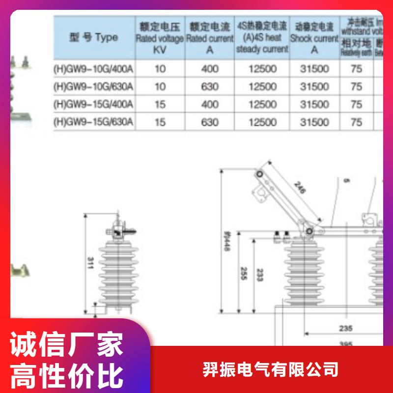 【GW9隔离开关】户外高压交流隔离开关：HGW9-15G/630种类齐全